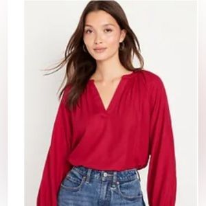 Long-Sleeve Split-Neck Top